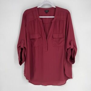 Torrid Georgette Roll Tab Sleeve Blouse 2 Relaxed Fit Office‎ Career Top Flowy